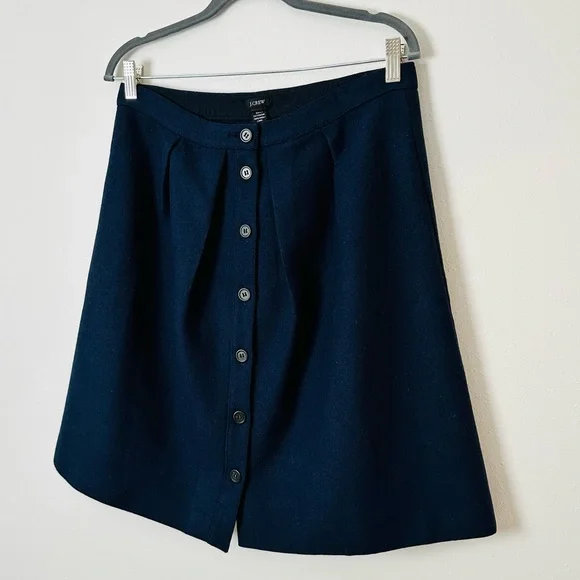 J. Crew flair button down navy skirt 100% wool - Picture 6 of 8